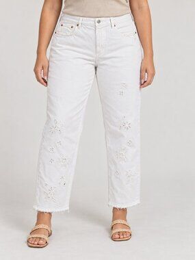 American Eagle White Floral Eyelet Embroidered Jeans Size 12 Short